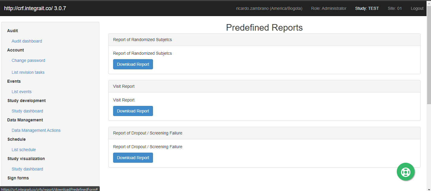 Predefined Reports eCRF