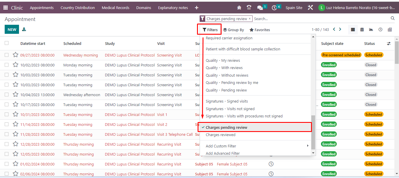 Billing Visit Filters